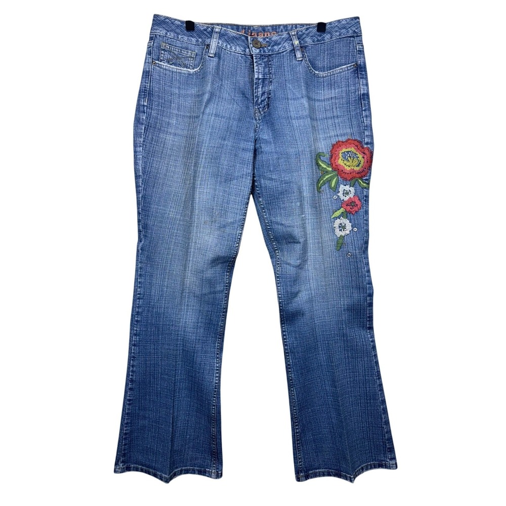 d jeans Bootcut Jeans Blue Denim Floral Embroidered Flare W32